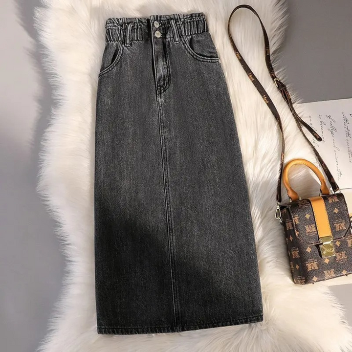 Levoire | Ceinture Élastique Bleu Noir Jupe En Jean Longue Gris foncé
