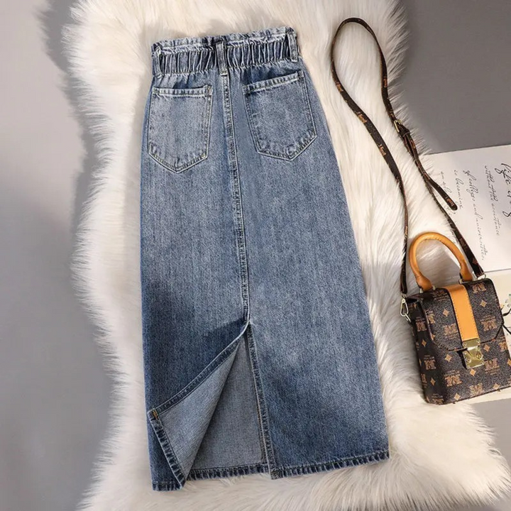 Levoire | Ceinture Élastique Bleu Noir Jupe En Jean Longue