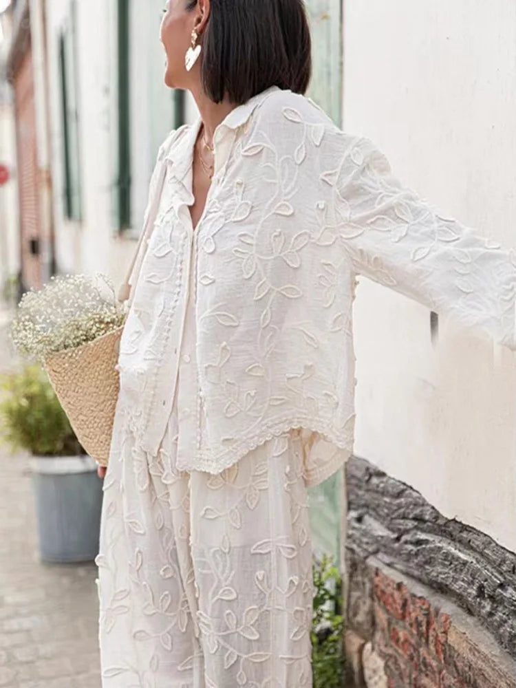 Levoire | Blouse Brodée Et Pantalon À Manches Longues