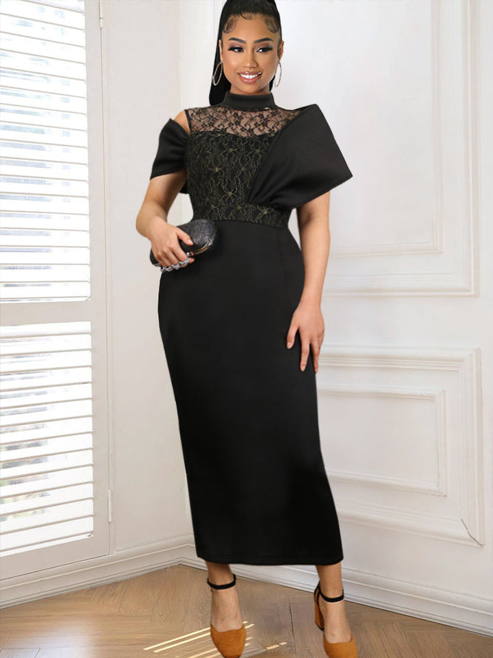 Levoire | Off-Shoulder Épaules-Lace Resirkulert Midi Robes Noir