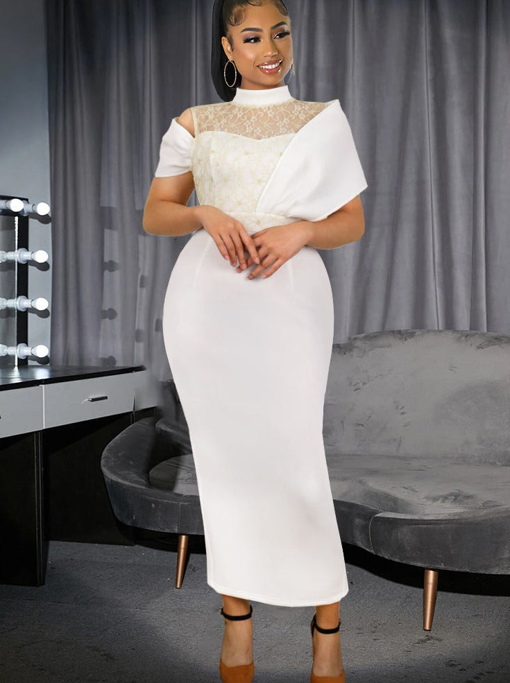 Levoire | Off-Shoulder Épaules-Lace Resirkulert Midi Robes Blanc