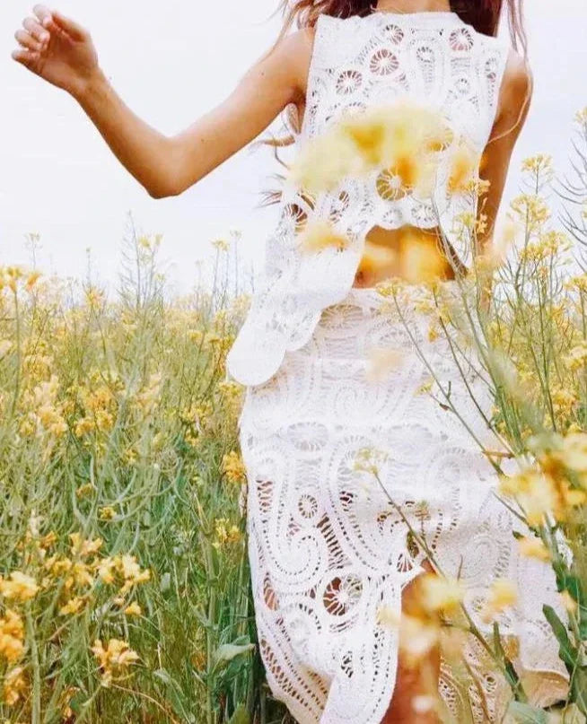 Levoire | Haut Tricot Sans Manches & Ensemble Jupe Maxi Ensemble blanc