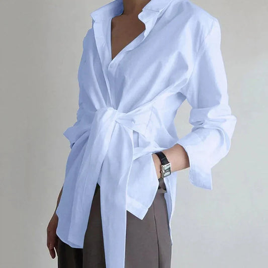 Levoire | Long Shirt With Wide Sleeves And Closure Blanc Bleu