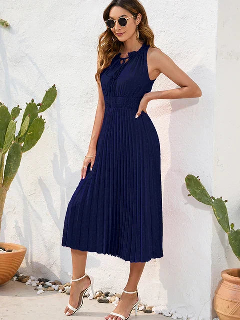 Levoire | Robe Plissée Longue Sans Manches Bleu