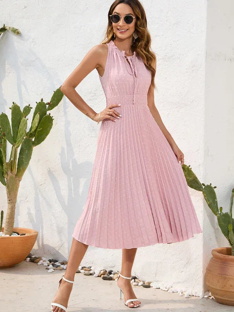 Levoire | Robe Plissée Longue Sans Manches Rosa