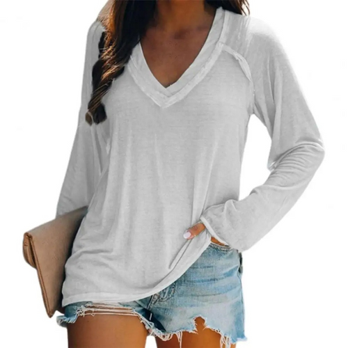 Levoire | Élégante Chemise Blanche À Col V Coupe-Vent Pour Femmes À Manches Longues
