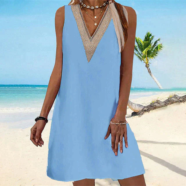 Levoire | Robe Élégante Sans Manches Avec Décolleté En V Bleu
