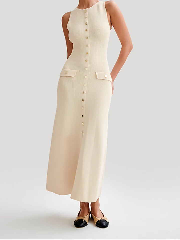 Levoire | Élégant Robe En Tricot Sans Manches Blanc