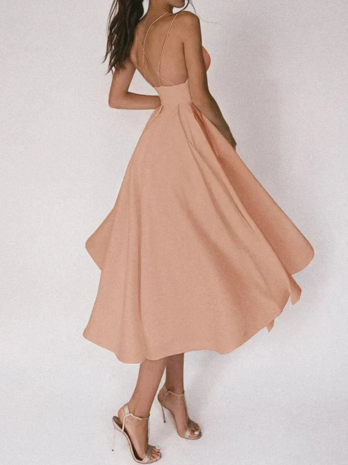 Levoire | Dos Ouvert V Neckline Ceinture Midi Robe Abricot