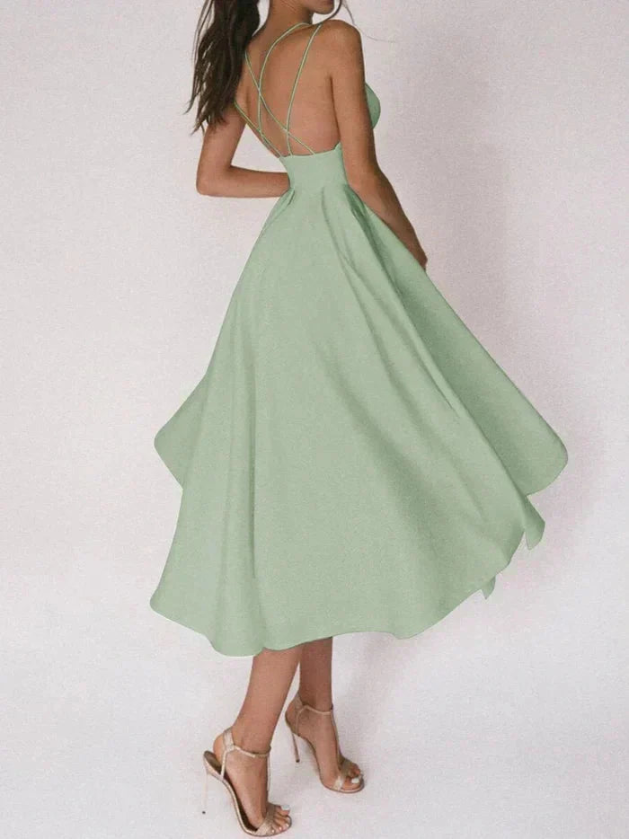 Levoire | Dos Ouvert V Neckline Ceinture Midi Robe Vert