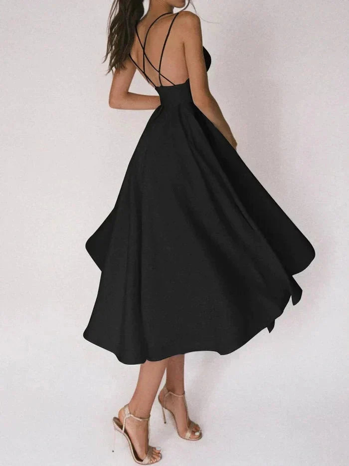Levoire | Dos Ouvert V Neckline Ceinture Midi Robe Noir