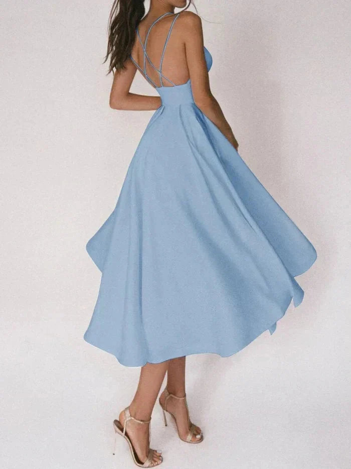 Levoire | Dos Ouvert V Neckline Ceinture Midi Robe Bleu