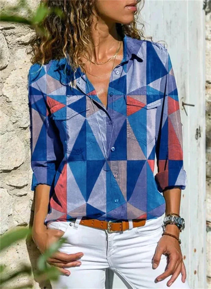 Levoire | Blouse D'Été À Imprimé Géométrique Pour Femmes Bleu