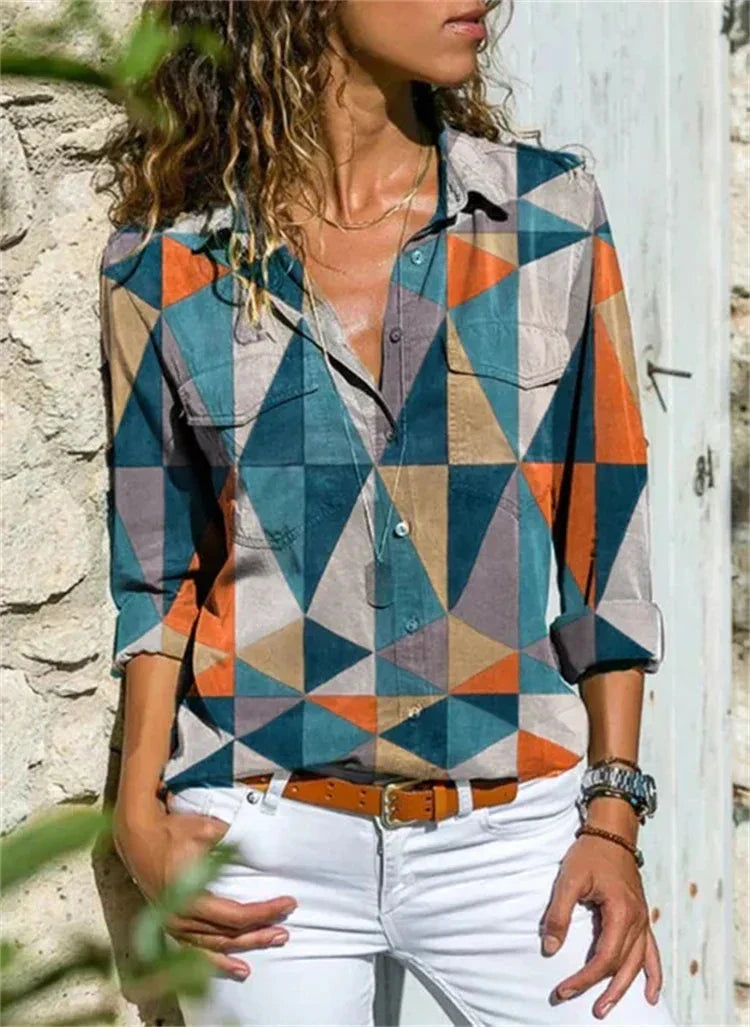 Levoire | Blouse D'Été À Imprimé Géométrique Pour Femmes Orange