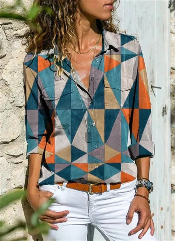 Levoire | Blouse D'Été À Imprimé Géométrique Pour Femmes Orange
