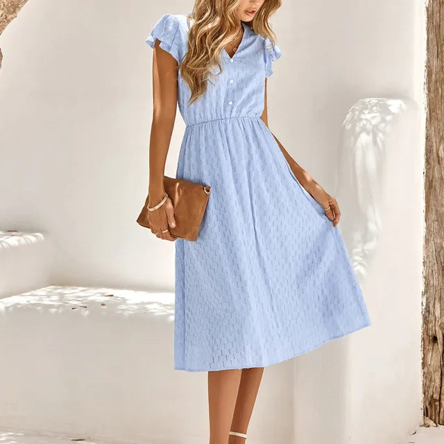 Levoire | Robe D'Été Élégante Et Polyvalente Avec Décolleté En V Bleu