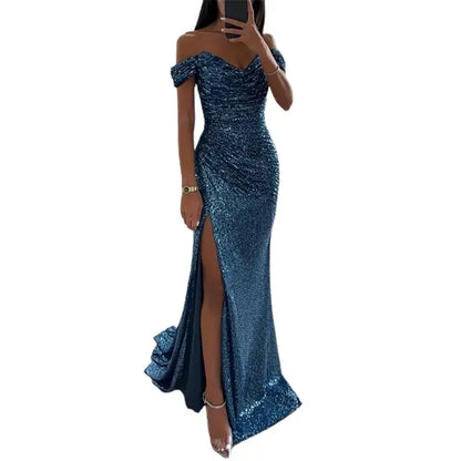Levoire | Robe De Soirée Élégante À Décolleté En V Bleu