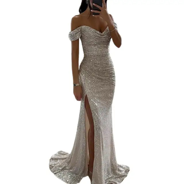 Levoire | Robe De Soirée Élégante À Décolleté En V Argent
