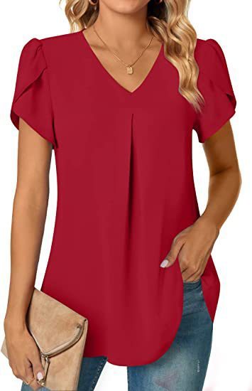 Levoire | T-Shirt Pour Femmes Décontracté Avec Col En V Rot