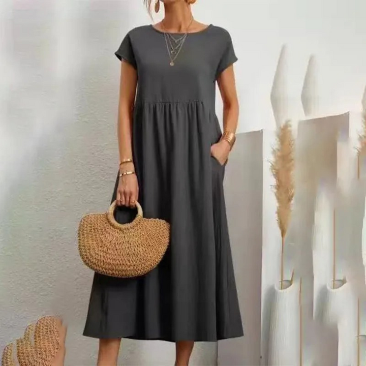 Levoire | Robe En Lin Élégante Et Confortable Avec Encolure O Gris