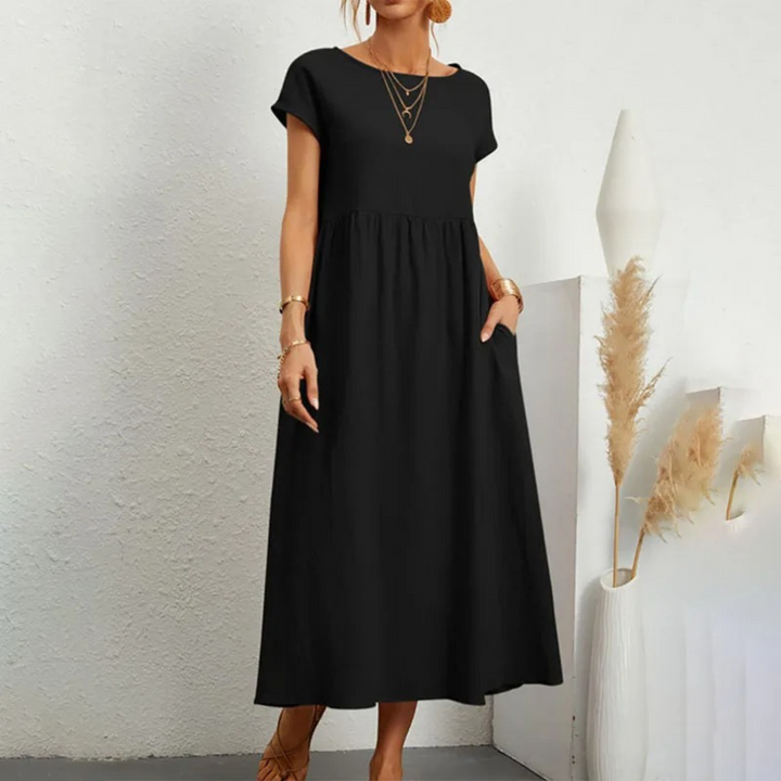 Levoire | Robe En Lin Élégante Et Confortable Avec Encolure O Noir