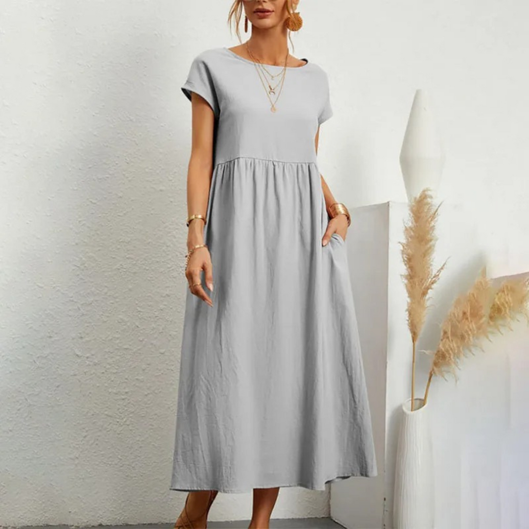 Levoire | Robe En Lin Élégante Et Confortable Avec Encolure O Gris clair
