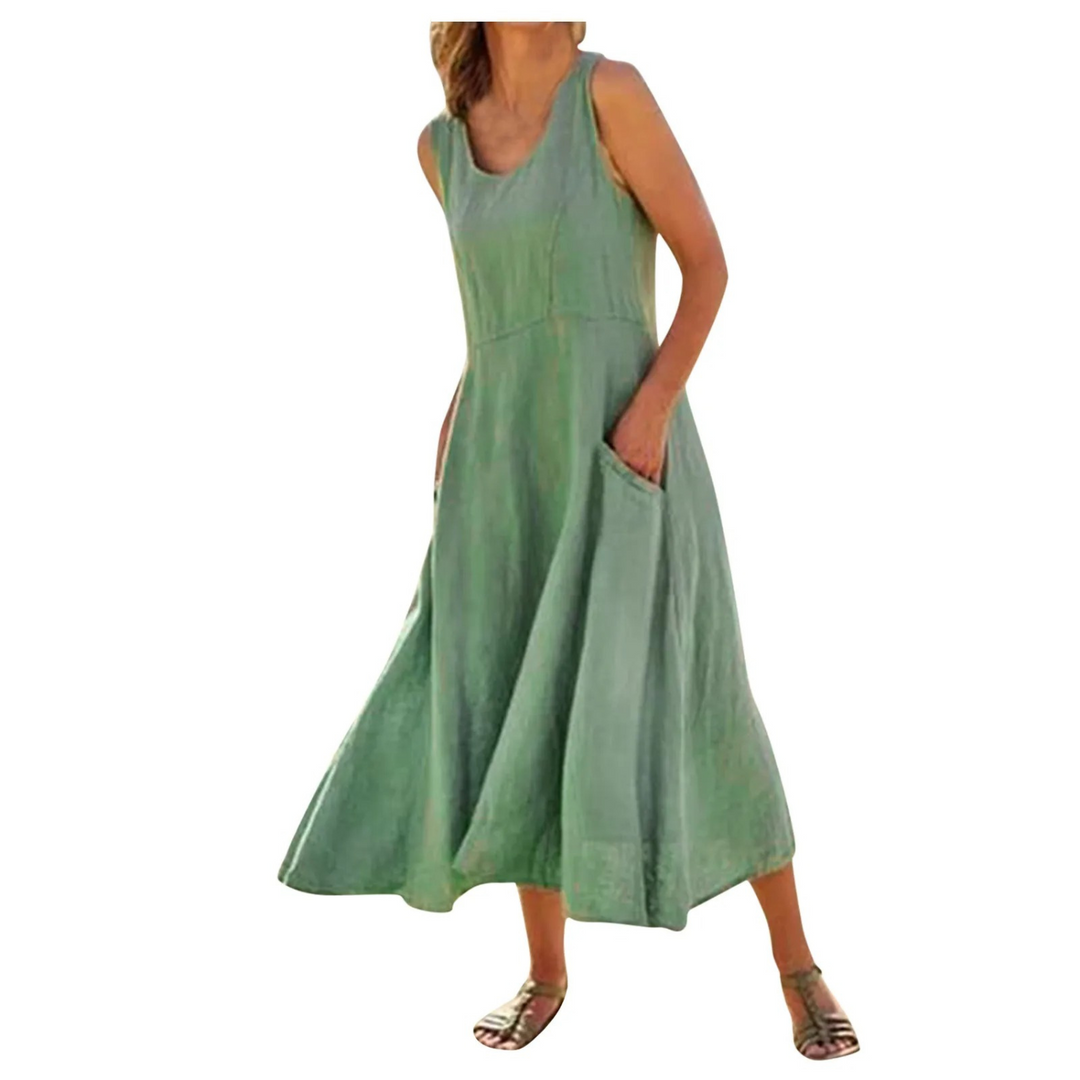 Levoire | Robe En Lin Élégante Doublée Avec Col Rond