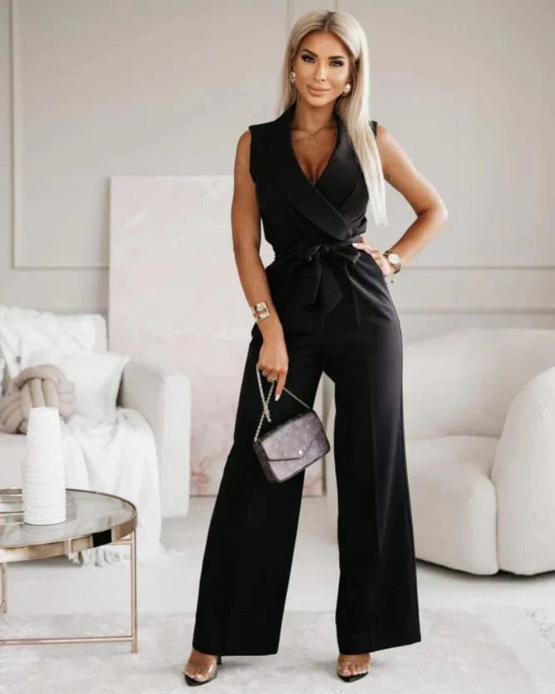 Levoire | Combinaison Sans Manches À Décolleté En V Avec Jambe Large Vêtements Pour Femmes Noir