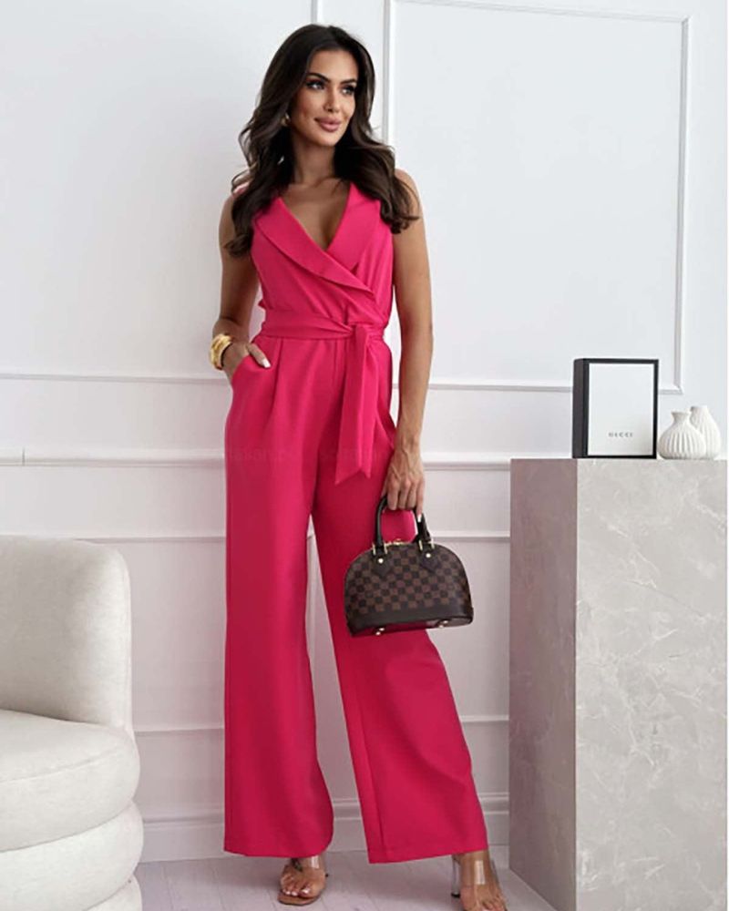 Levoire | Combinaison Sans Manches À Décolleté En V Avec Jambe Large Vêtements Pour Femmes Rosa