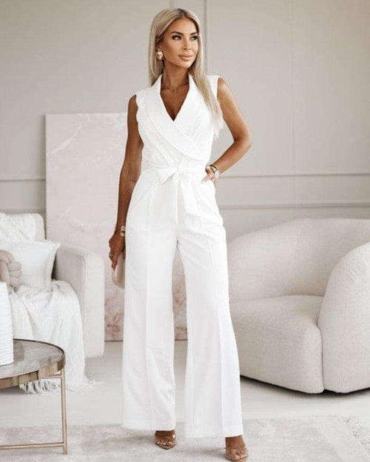 Levoire | Combinaison Sans Manches À Décolleté En V Avec Jambe Large Vêtements Pour Femmes Blanc