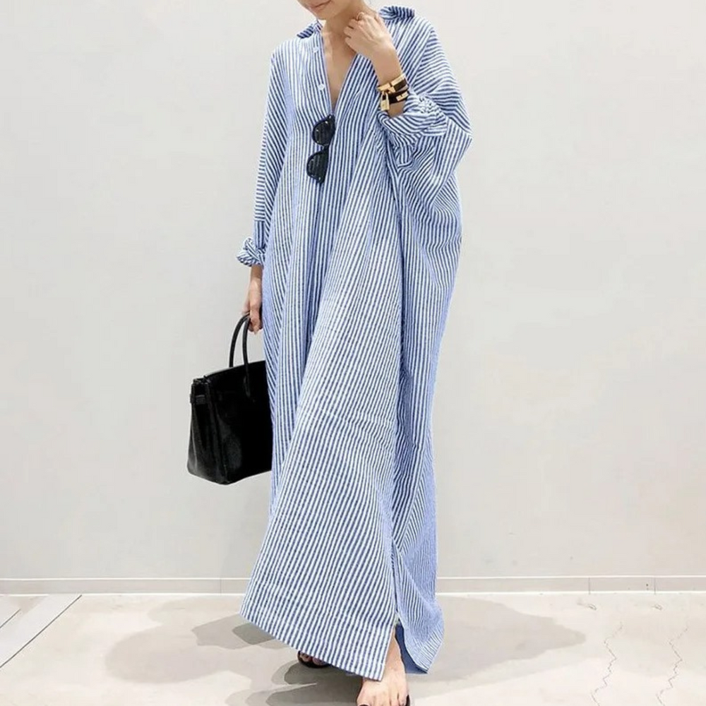 Levoire | Robe Chemise Élégante Rayée Avec Boutons Bleu-blanc
