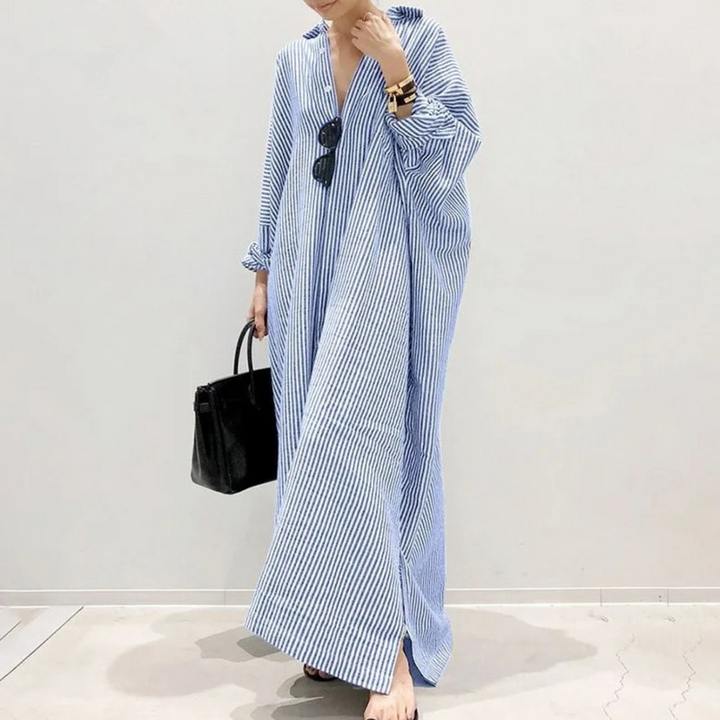 Levoire | Robe Chemise Élégante Rayée Avec Boutons Bleu-blanc