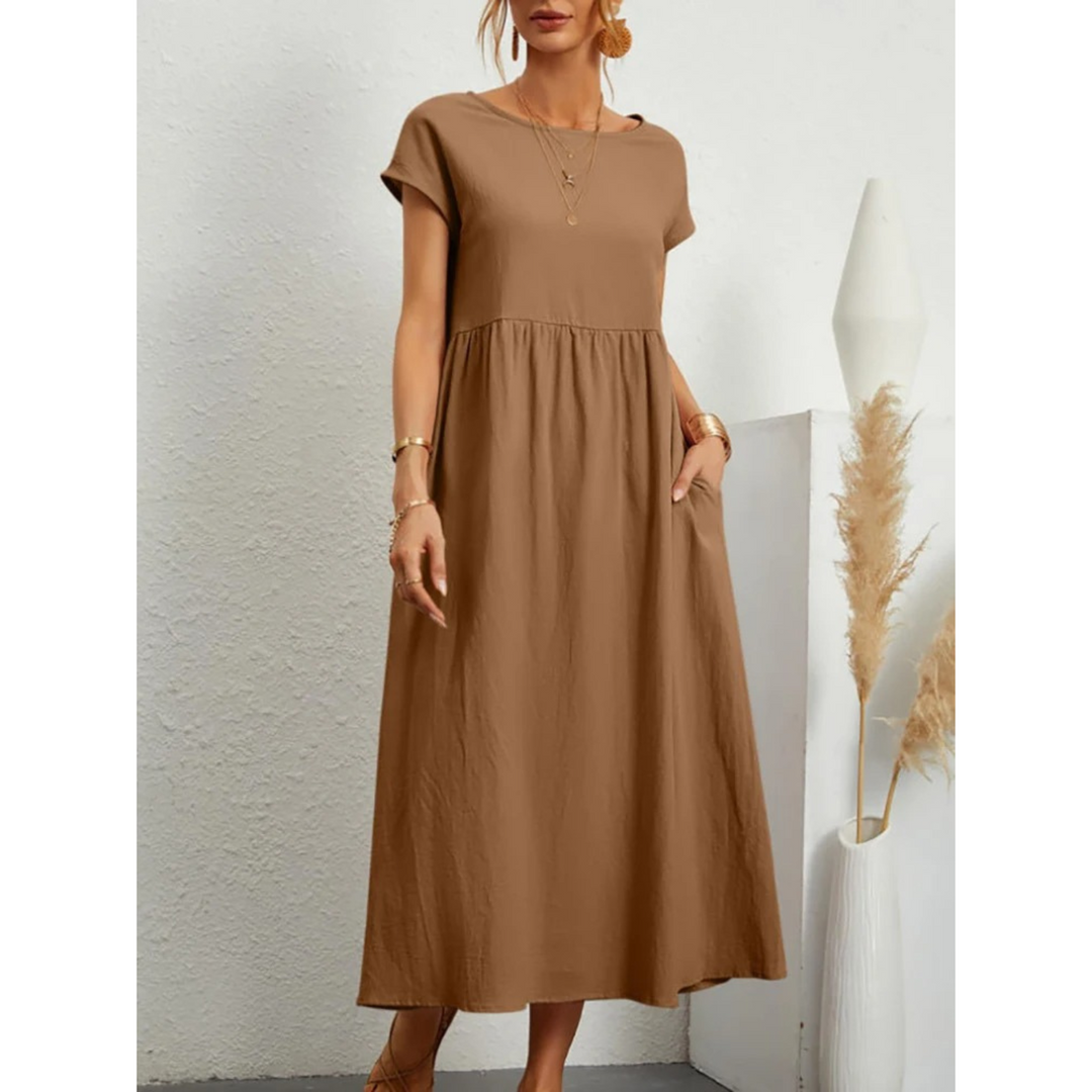 Levoire | Robe En Lin Élégante Avec Col Rond Braun