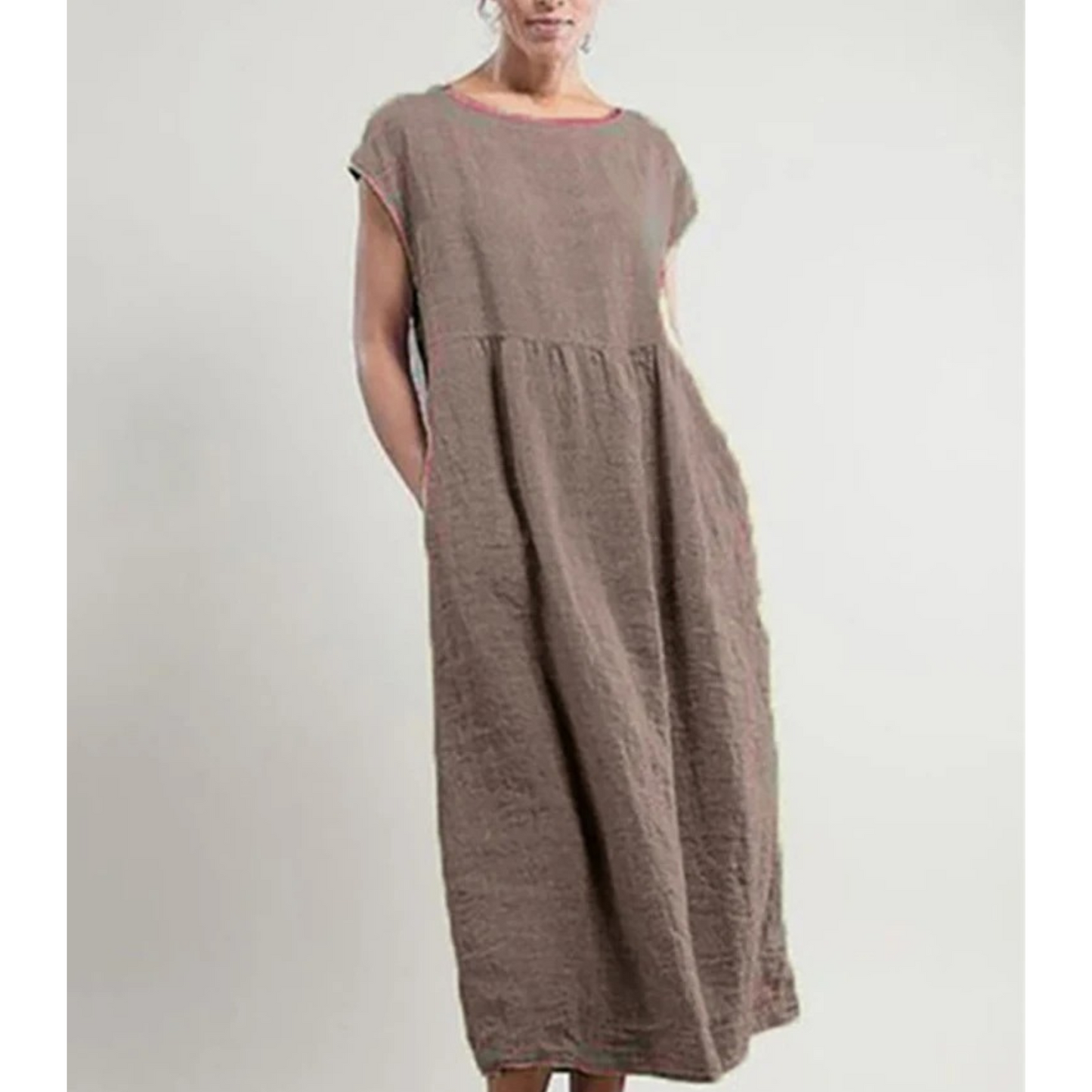 Levoire | Robe En Lin Élégante Avec Col Rond Brun clair