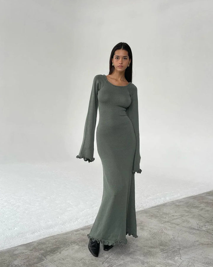 Levoire | Robe Élégante En Tricot Dos Nu Vert