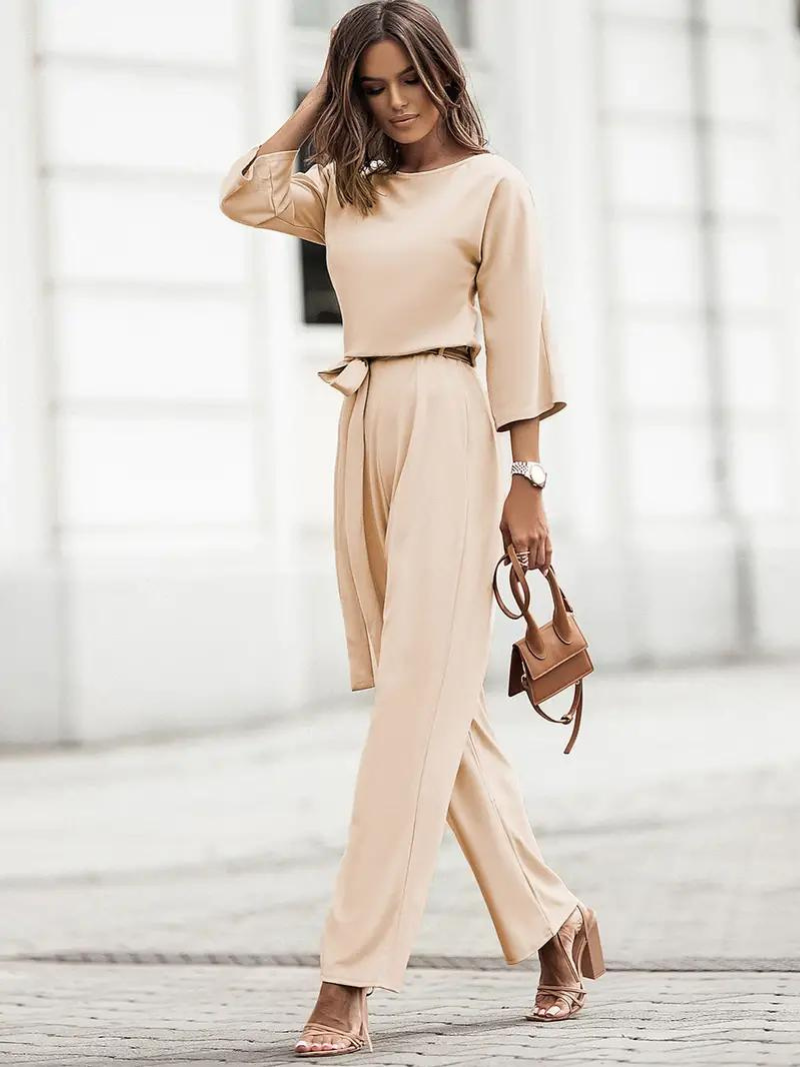 Levoire | Combinaison Élégante Avec Ceinture Beige