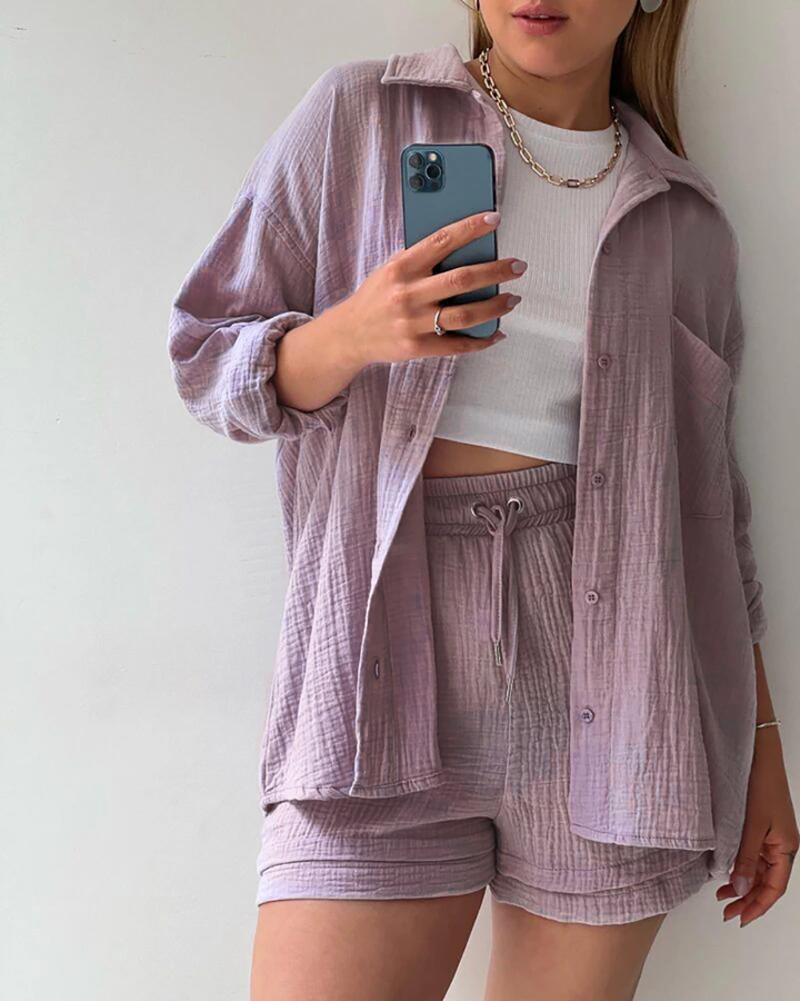 Levoire | Ensemble Assorti Pantalons Décontractés À Deux Pièces & Chemises À Revers Est Une Tendance Phare Cet Été Violet