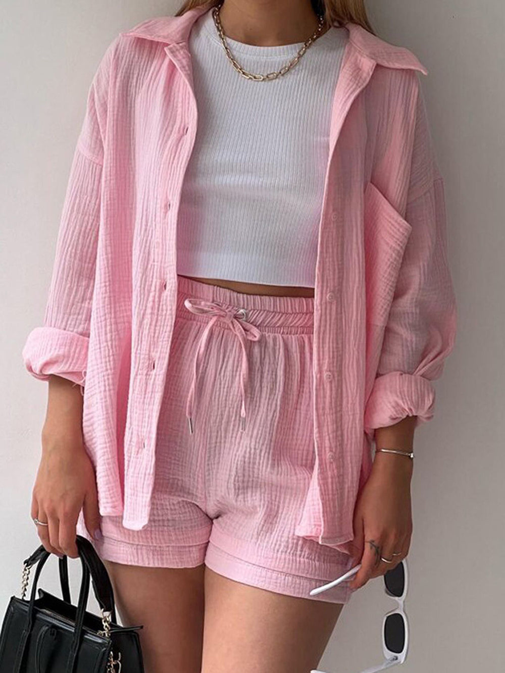 Levoire | Ensemble Assorti Pantalons Décontractés À Deux Pièces & Chemises À Revers Est Une Tendance Phare Cet Été Rose clair