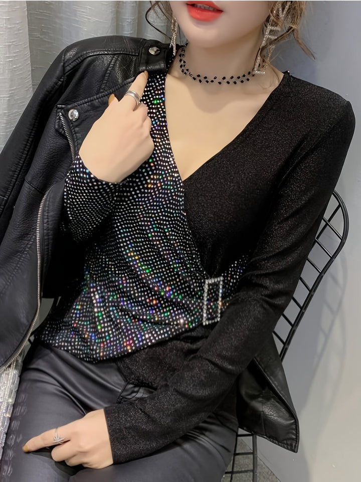 Levoire | Top Élégant En Sequins À Décolleté En V Avec Boucle