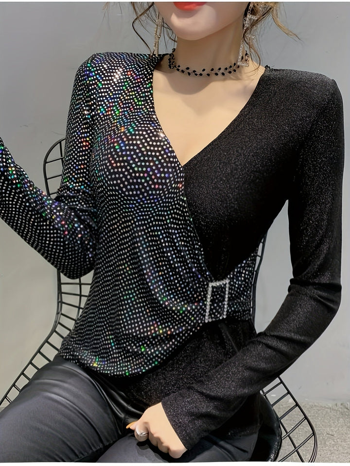 Levoire | Top Élégant En Sequins À Décolleté En V Avec Boucle