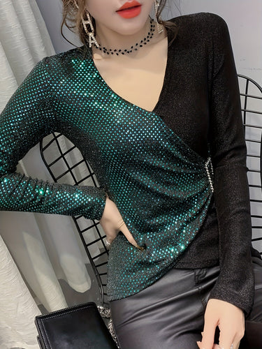 Levoire | Top Élégant En Sequins À Décolleté En V Avec Boucle