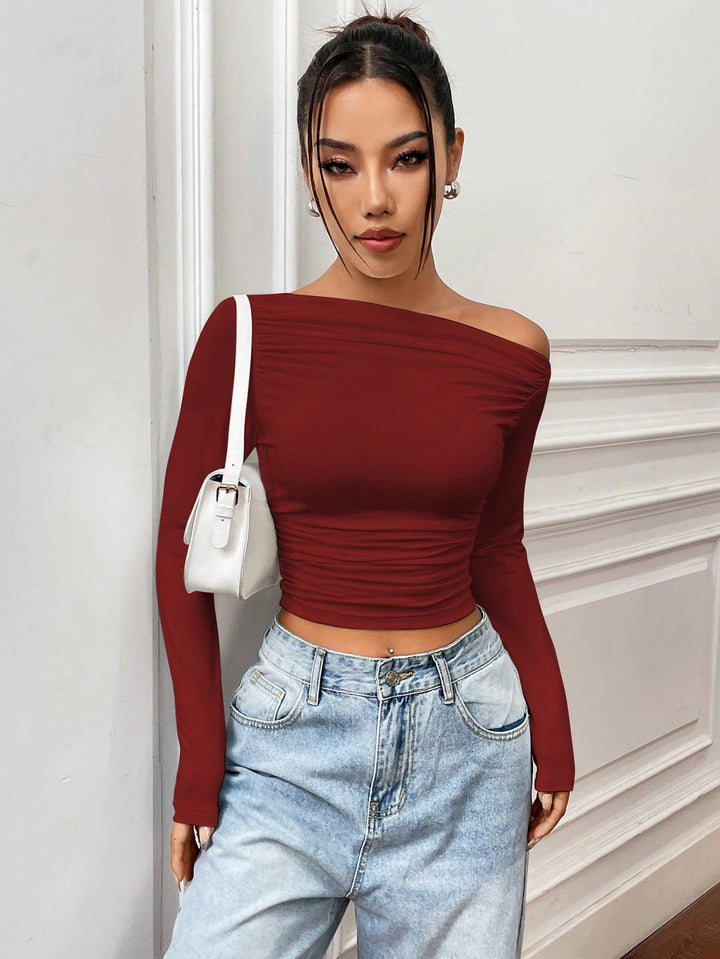 Levoire | Haut Élégant Off Shoulder Avec Manches Longues Bordeaux