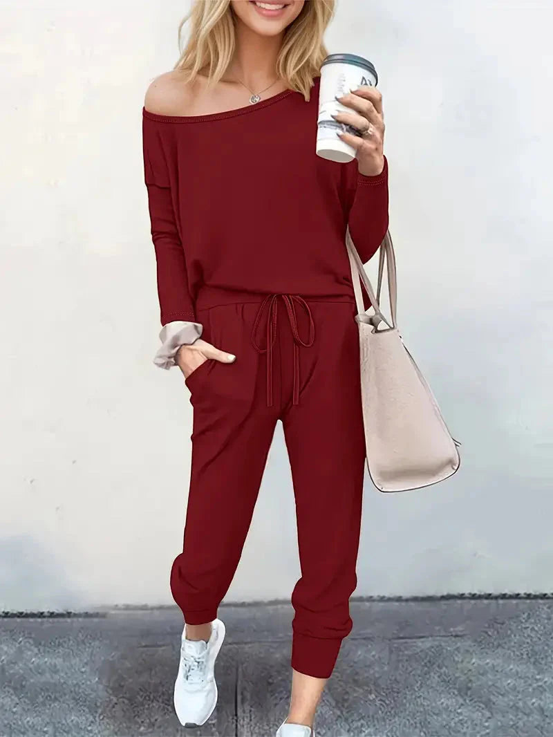 Levoire | Ensemble Deux Pièces Décontracté Chemise & Pantalon Pour Femmes Bourgogne