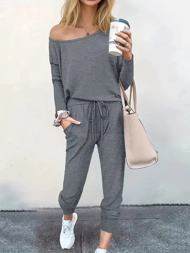 Levoire | Ensemble Deux Pièces Décontracté Chemise & Pantalon Pour Femmes Gris foncé
