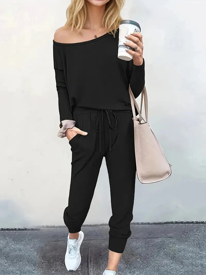 Levoire | Ensemble Deux Pièces Décontracté Chemise & Pantalon Pour Femmes Noir