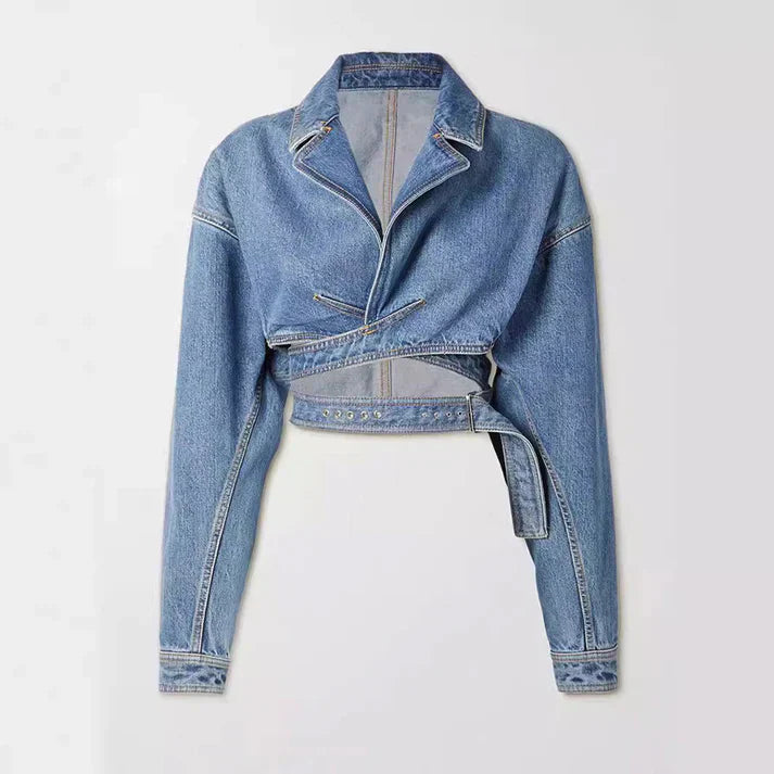 Levoire | Veste En Jean Asymétrique Avec Ceinture Réglable Bleu