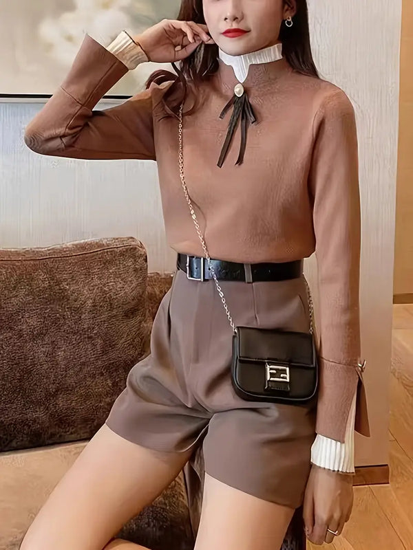 Levoire | Élégante Blouse Rippée Stratifiée Avec Nœud