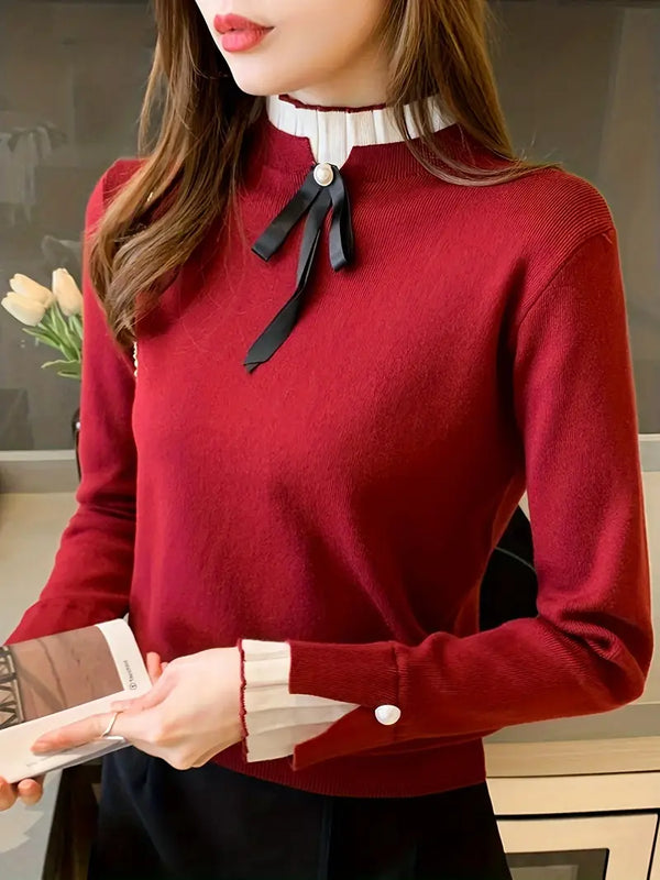 Levoire | Élégante Blouse Rippée Stratifiée Avec Nœud