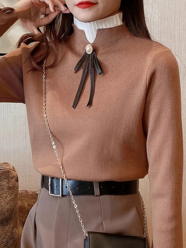 Levoire | Élégante Blouse Rippée Stratifiée Avec Nœud Braun Une taille