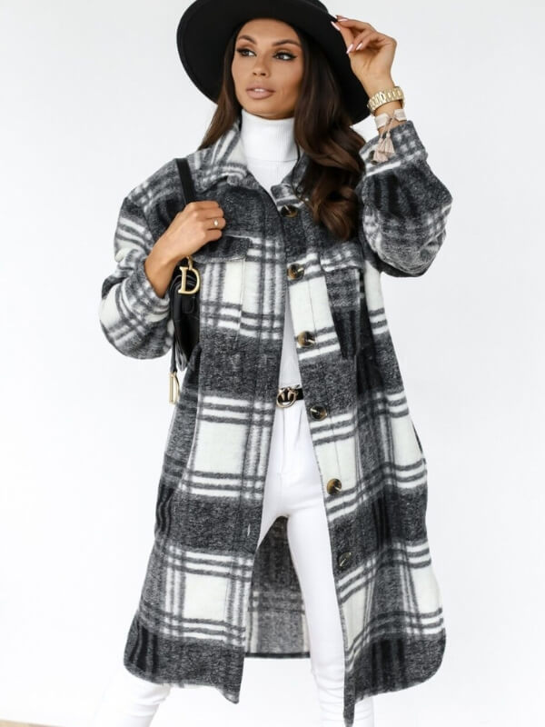 Levoire | Long Checkered Women'S Jacket Gris foncé